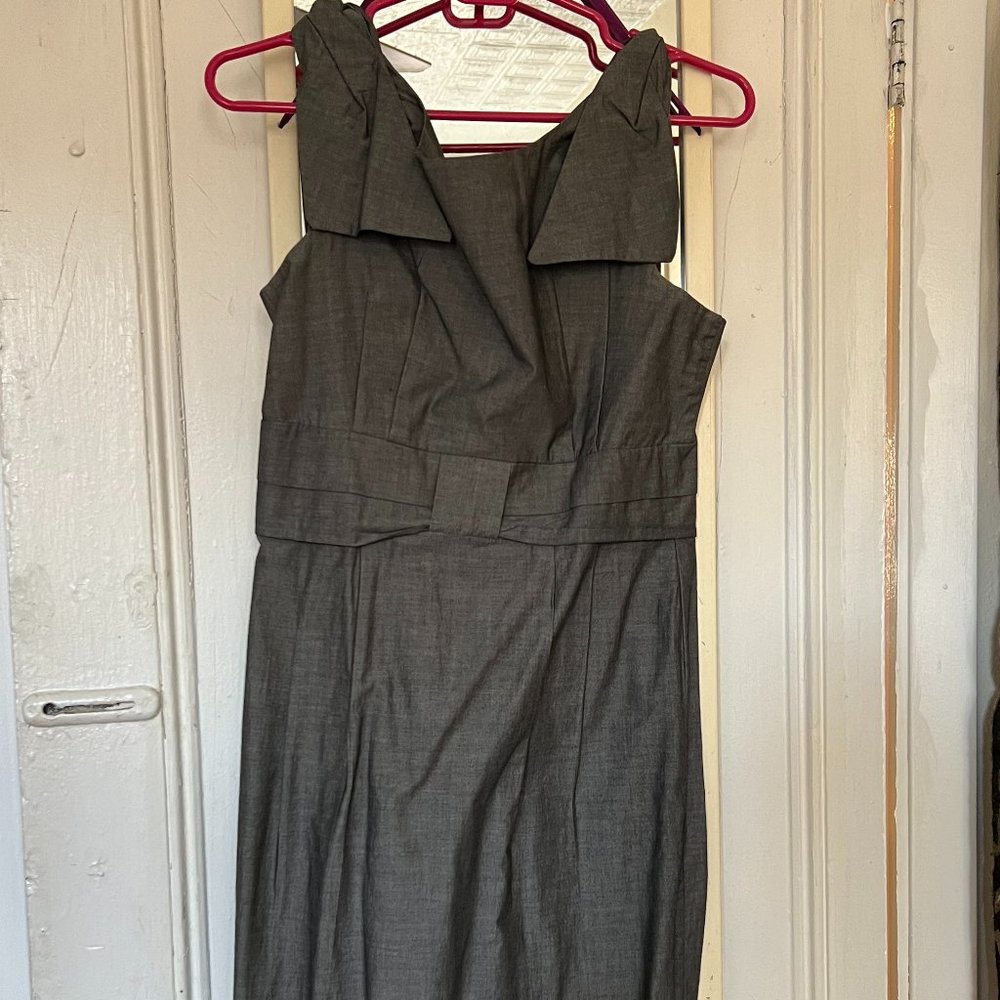 Gray work dress with bows on shoulder
